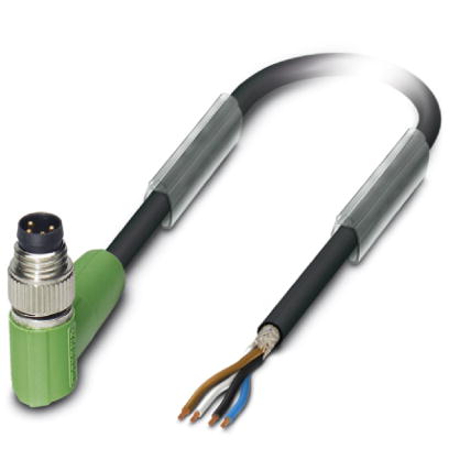 Phoenix Contact M8 Cordset; SAC-4P-M 8MR/ 3.0-PUR SH; Male Right Angle; 4-Pin; 4-Wire; Shielded 3m PUR Cable